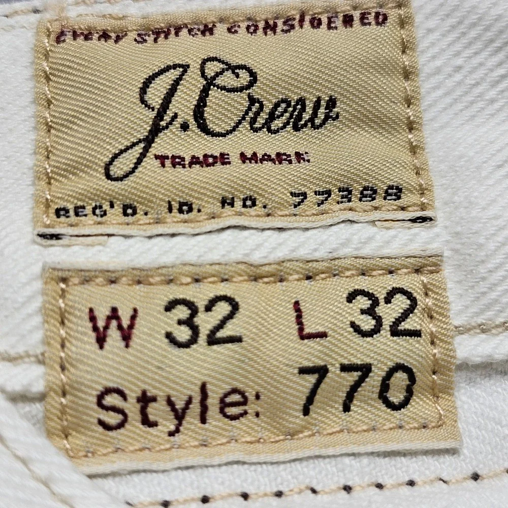 J.Crew 770 Straight Fit Jeans Mens 32x32 Cream Off White Slim Every Stitch Denim